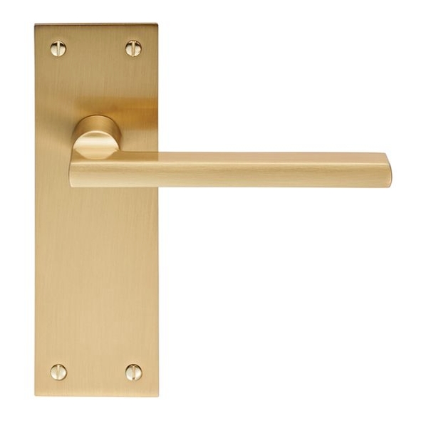 EUL032SB • Long Plate Latch • Satin Brass • Carlisle Brass Finishes Trentino Levers On Backplates