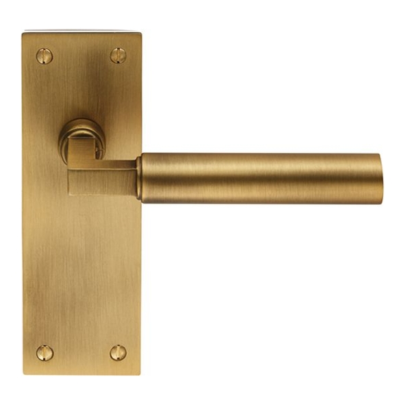 EUL042AB • Long Plate Latch • Antique Brass • Carlisle Brass Finishes Amiata Levers On Backplates