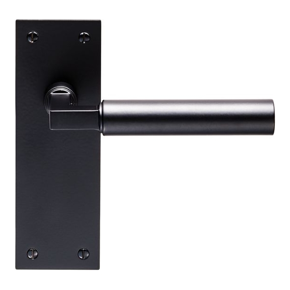 EUL042MB  Long Plate Latch  Matt Black  Carlisle Brass Finishes Amiata Levers On Backplates