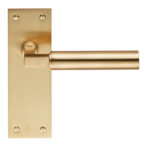 EUL042SB • Long Plate Latch • Satin Brass • Carlisle Brass Finishes Amiata Levers On Backplates