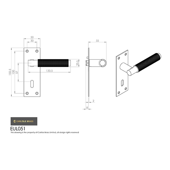 EUL051AB • Standard Lock [57mm] • Antique Brass • Carlisle Brass Finishes Varese Levers On Backplates