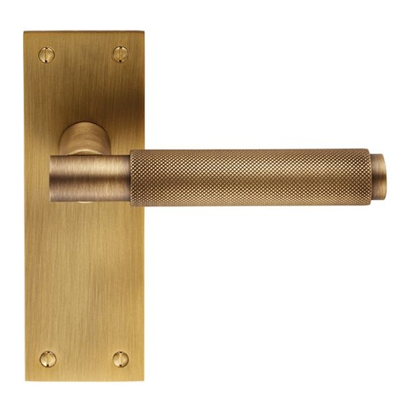 EUL052AB • Long Plate Latch • Antique Brass • Carlisle Brass Finishes Varese Levers On Backplates