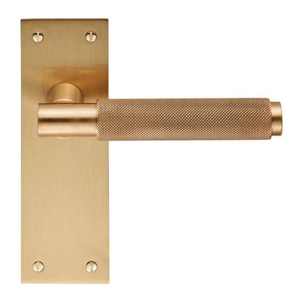 EUL052SB • Long Plate Latch • Satin Brass • Carlisle Brass Finishes Varese Levers On Backplates