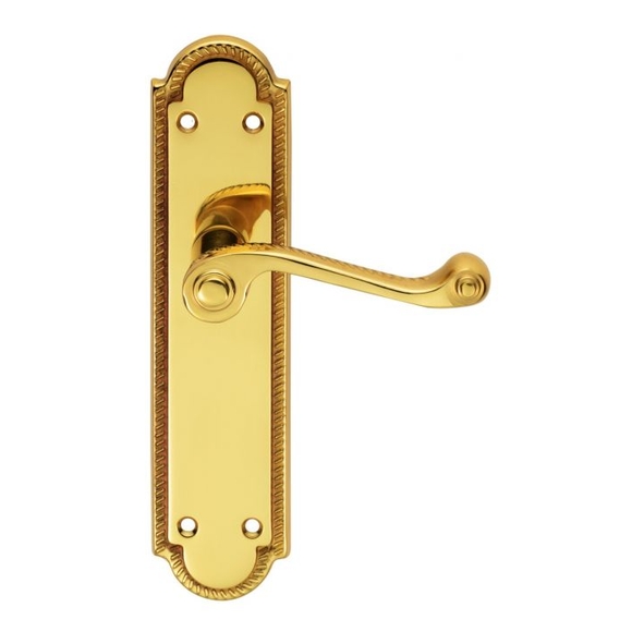 FG26L  Long Plate Latch  Polished Brass  Carlisle Brass Georgian Shaped Levers On Backplates