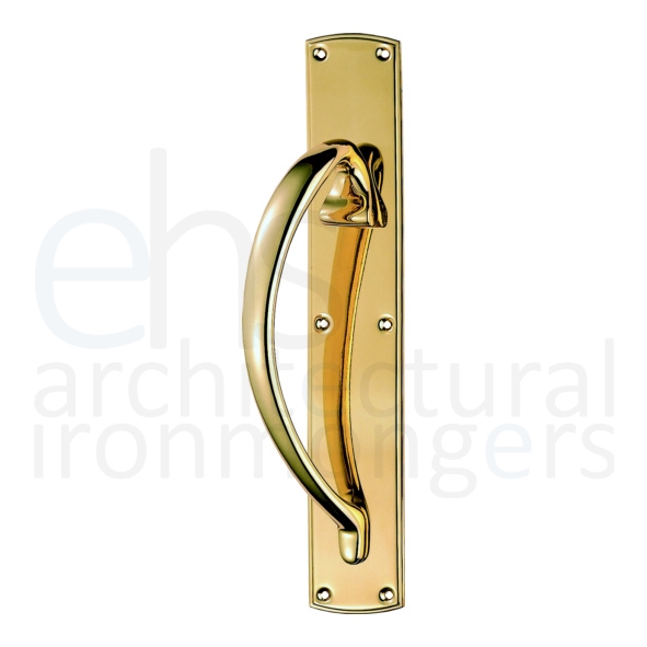 PF101L • 457 x 76mm • Left Hand • Polished Brass • Carlisle Brass Large Bow Handle On Backplate