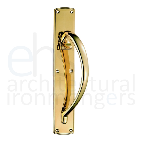 PF100R • 457 x 76mm • Right Hand • Polished Brass • Carlisle Brass Large Bow Handle On Backplate