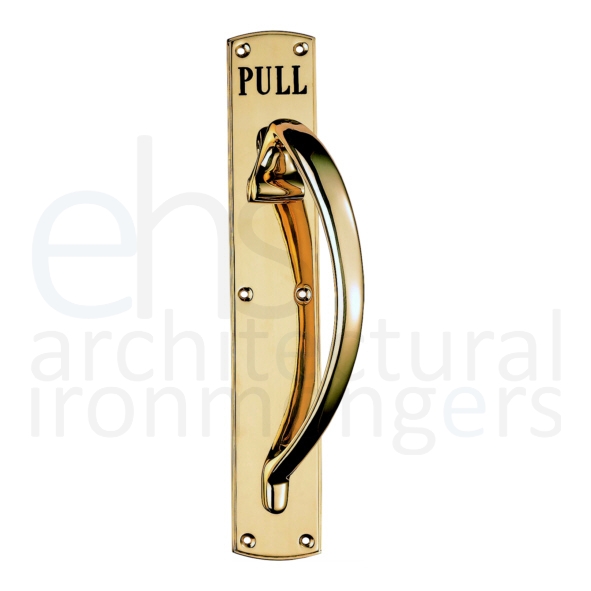 PF103ER • 457 x 76mm • Right Hand • Polished Brass • Carlisle Brass Large Engraved Bow Handle On Backplate