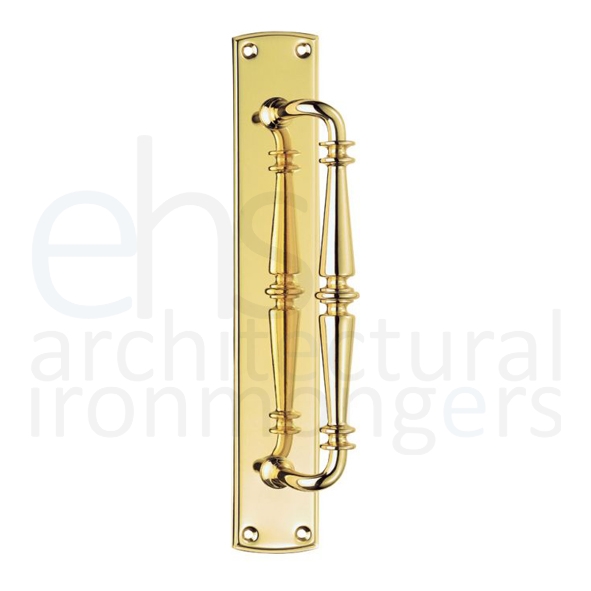 PF106 • 382 x 64mm • Polished Brass • Carlisle Brass Ornate Pull Handle On Backplate