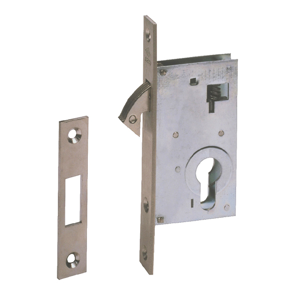45110-30-SS • 50mm [30mm] • Nickel Plated • Narrow Euro Cylinder Sliding Door Lock Case
