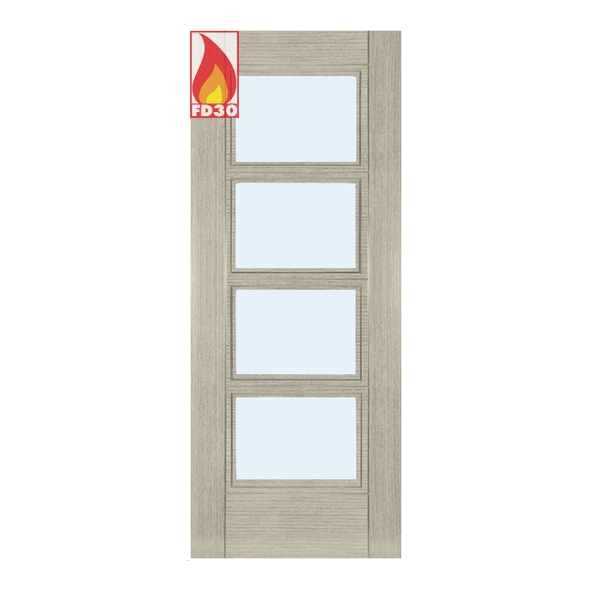 45MONGF/DLX686FSC  1981 x 686 x 45mm [27]  Deanta Internal Light Grey Ash Montreal Prefinished FD30 Fire Door [Clear Glazed]