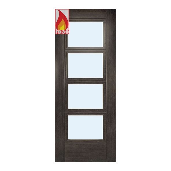 Deanta Internal Dark Grey Ash Montreal Pre-Finished FD30 Fire Doors [Clear Glass]