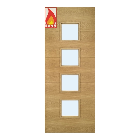 45AUGCGF/DX686FSC  1981 x 686 x 45mm [27]  Deanta Internal Oak Augusta Prefinished FD30 Fire Door [Clear Glazed]