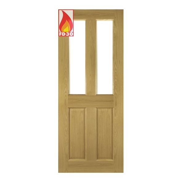 45NM4GF/DX686FSC  1981 x 686 x 45mm [27]  Deanta Internal Oak Bury Prefinished FD30 Fire Door [Clear Glazed]