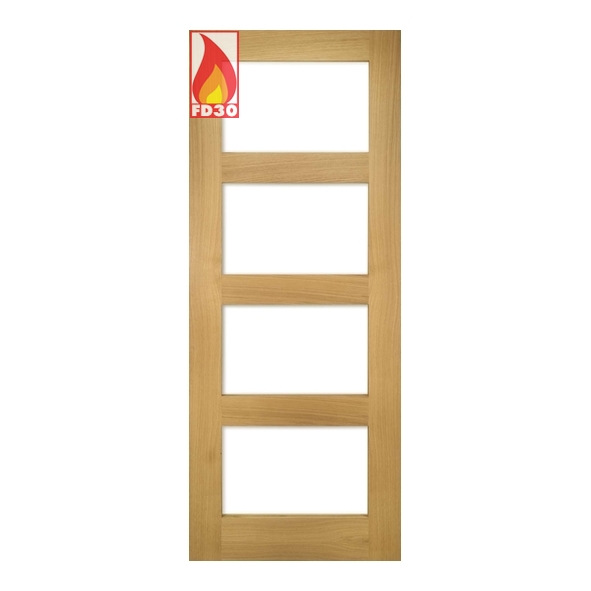 45HP1GF/DX762FSC  1981 x 762 x 45mm [30]  Deanta Internal Oak Coventry Prefinished 4L FD30 Fire Door [Clear Glazed]