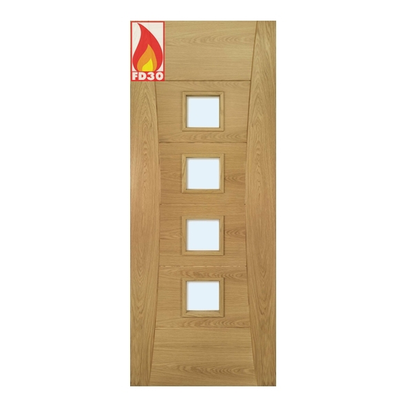 45PAMPCGF/DX762FSC  1981 x 762 x 45mm [30]  Deanta Internal Oak Pamplona Prefinished FD30 Fire Door [Clear Glazed]