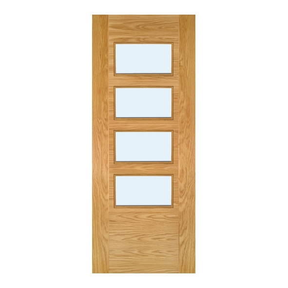 35UK16G4X762FSC • 1981 x 762 x 35mm [30] • Deanta Internal Oak Seville 4 Light Prefinished Door [Clear Glazed]