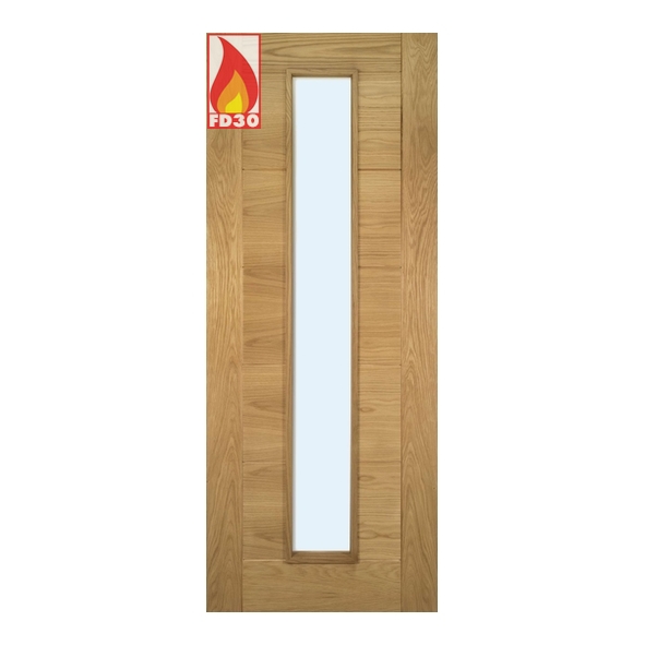 45UK16CGF/DX626FSC  2040 x 626 x 45mm  Deanta Internal Oak Seville 1 Light Prefinished FD30 Fire Door [Clear Glazed]