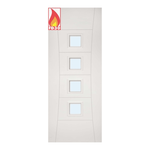 45PAMPCGF/DWHP686  1981 x 686 x 45mm [27]  Deanta Internal White Primed Pamplona FD30 Fire Door [Clear Glazed]