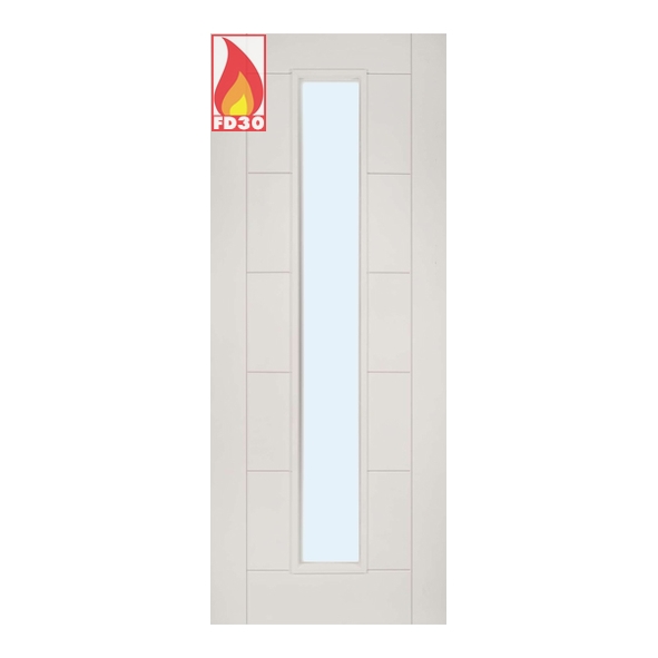 45SEVCGF/DWHP762  1981 x 762 x 45mm [30]  Deanta Internal White Primed Seville FD30 Fire Door [Clear Glazed]