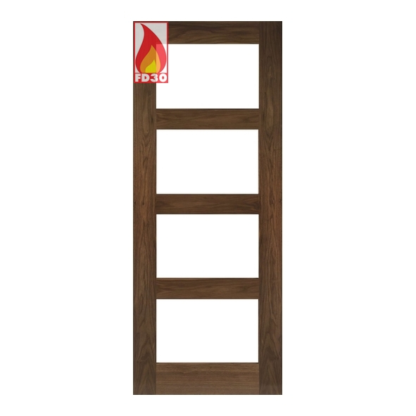 45HP1GWF/DX686FSC  1981 x 686 x 45mm [27]  Deanta Internal Walnut Coventry Prefinished 4L FD30 Fire Door [Clear Glazed]