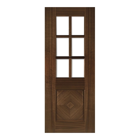 Deanta Internal Walnut Kensington 6 Light Pre-Finished Doors [Clear Bevelled Glass]