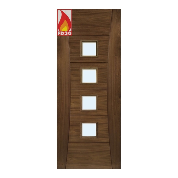 45PAMPCGF/DWX838FSC  1981 x 838 x 45mm [33]  Deanta Internal Walnut Pamplona Prefinished FD30 Fire Door [Clear Glazed]