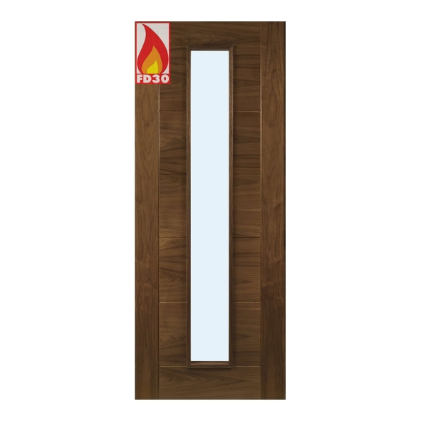 45UK16CGF/DWX610FSC  1981 x 610 x 45mm [24]  Deanta Internal Walnut Seville Prefinished FD30 Fire Door [Clear Glazed]