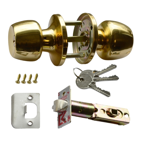 AS11437  PVD Brass  Asec Entrance Knobset With 60 / 70mm Backset Latch