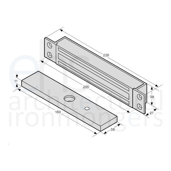 AS12271  Monitored  12/24V  272kg  Slimline Single Mortice Electro Magnet