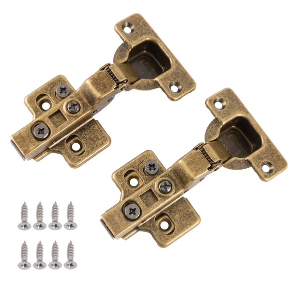 99033 � Half Overlay � Antique Brass � 105� Soft Close Concealed 3D Adjustable Cabinet Hinges c/w Mounting Plates