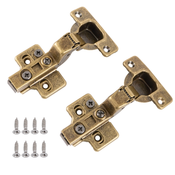 99043 � Inset � Antique Brass � 105� Soft Close Concealed 3D Adjustable Cabinet Hinges c/w Mounting Plates