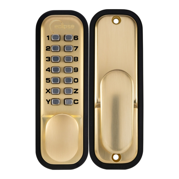 ED20 � Satin Brass � Eclipse Easy Code Mechanical Digital Lock With Knob Handles