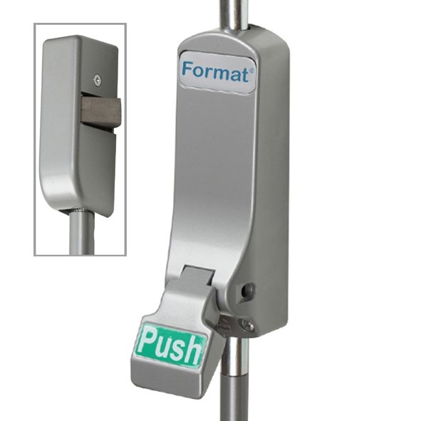 5461H-64 • Horizontal • Satin Stainless Effect • Format Push Pad Panic Bolt With Horizontal Pullman Latches