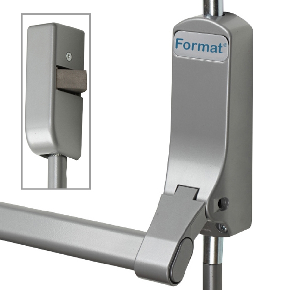 5462H-47 • Horizontal • Silver Powder Coated • Format Push Bar Panic Bolt With Horizontal Pullman Latches