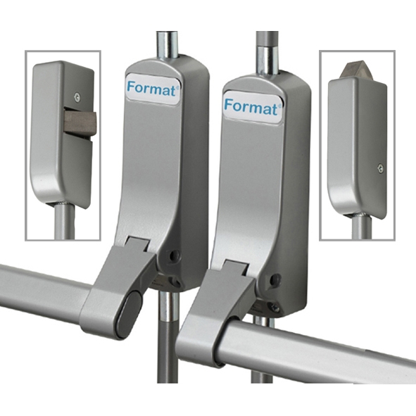 5309-47 • Vertical & Horizontal • Silver Powder Coated • Format Push Bar Double Panic Panic Bolt Set With Pullman Latches