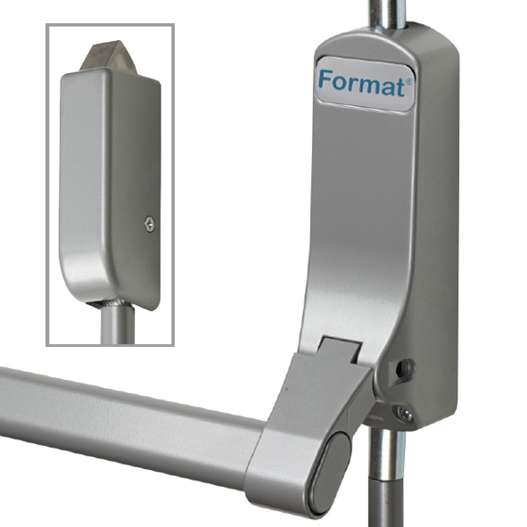 5462V-47 • Vertical • Silver Powder Coated • Format Push Bar Panic Bolt With Vertical Pullman Latches