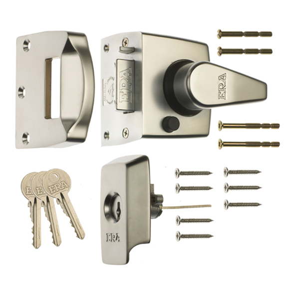 1530-SN/SC  70 x 83mm [40mm]  Sat Nickel / Sat Chrome  ERA BS8621 Auto Deadlocking Escape Rim Nightlatch