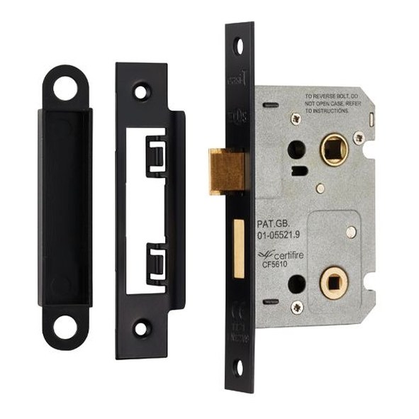 BAE5025MB  064mm [044mm]  Matt Black  Contract Bathroom Lock With Square Forend & Striker