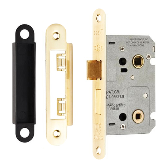 BAE5025EB/R • 064mm [044mm] • Electro Brassed • Contract Bathroom Lock With Radiused Forend & Striker