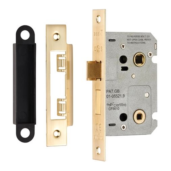 BAE5025SB • 064mm [044mm] • Satin Brass • Contract Bathroom Lock With Square Forend & Striker