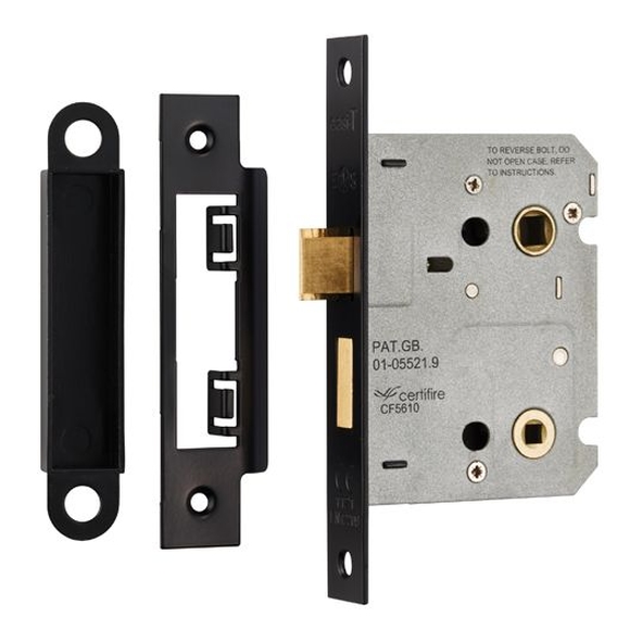 BAE5030MB  076mm [057mm]  Matt Black  Contract Bathroom Lock With Square Forend & Striker