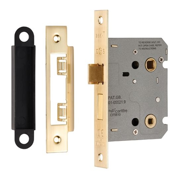 BAE5030SB • 076mm [057mm] • Satin Brass • Contract Bathroom Lock With Square Forend & Striker