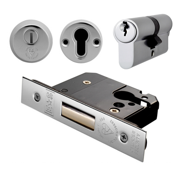 EDB5025SSS • 067mm [044mm] • Satin Stainless • Square • BS3621 Insurance Euro Double Cylinder Deadlock With Escutcheons