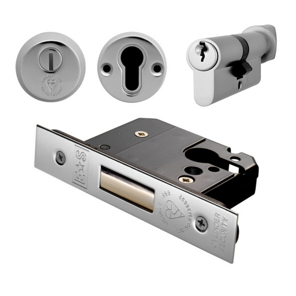 EDB5025/CT/SSS • 065mm [044mm] • Satin Stainless • Square • BS8621 Insurance Euro Thumbturn Cylinder Deadlock With Escutcheons