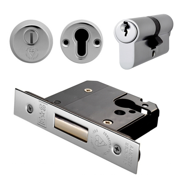 EDB5030SSS • 076mm [057mm] • Satin Stainless • Square • BS3621 Insurance Euro Double Cylinder Deadlock With Escutcheons