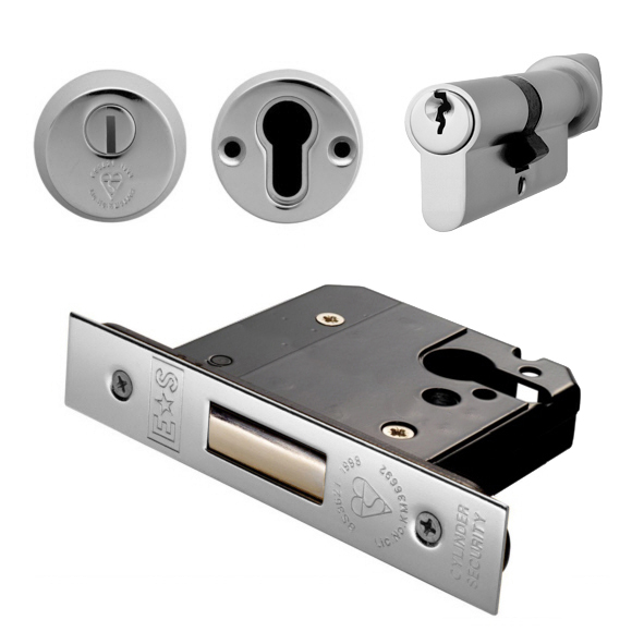EDB5030/CT/SSS • 076mm [057mm] • Satin Stainless • Square • BS8621 Insurance Euro Thumbturn Cylinder Deadlock With Escutcheons