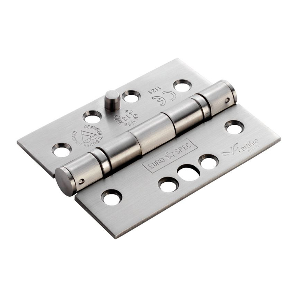 HIN1433SEC/13SSS  102 x 076 x 3.0mm  Satin Stainless [120kg]  Ball Bearing Square Corner Dog Bolt Stainless Steel Butt Hinges