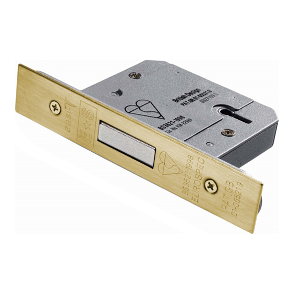 LDB5525PVD • 064mm [44mm] • PVD Brass • Square • BS3621 Insurance 5 Lever Deadlock