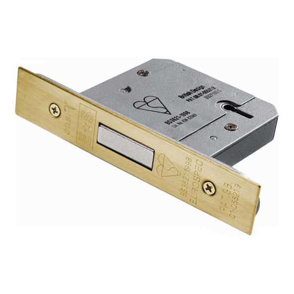 LDB5530PVD  076mm [57mm]  PVD Brass  Square  BS3621 Insurance 5 Lever Deadlock