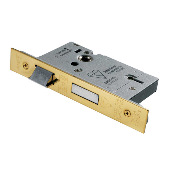 LSB5525PVD • 064mm [44mm] • PVD Brass • Square • BS3621 Insurance 5 Lever Sashlock